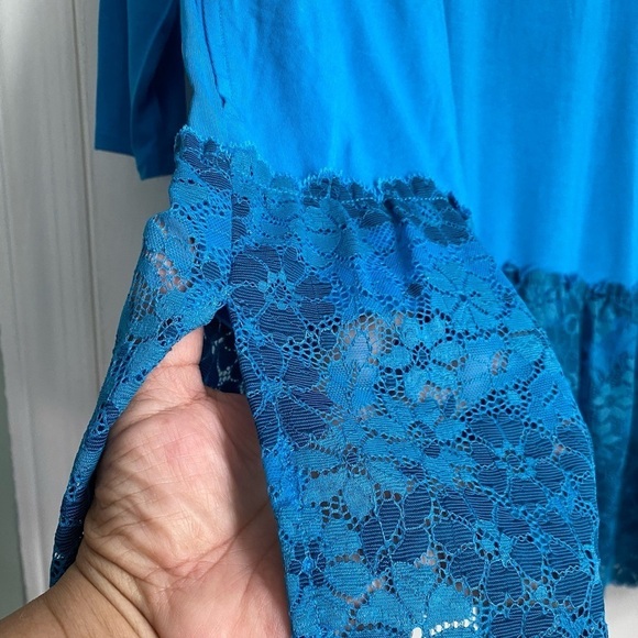 LOGO by Lori Goldstein Rayon 3/4 Sleeves Top Lace Hem Side Pockets Size: Small - Picture 7 of 11